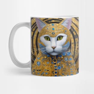 Gustav Klimt Style White Cat in Blue and Gold Costume Mug